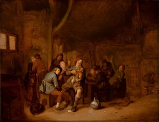 Figuurit tupakoivat ja soittavat musiikkia majatalossa, n. 1640 (öljy paneelille)