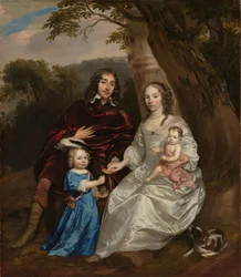 Govert van Slingelandt (1623-90), Dubbeldamin herra. Ensimmäisen vaimonsa Christina van Beverenin ja heidän kahden poikansa kanssa