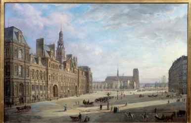 Pariisin kaupungintalo 1868. Jan Ostoga De Miodoucheskin (Mioduzsewski) maalaus (1831 -? ). Öljy kankaalle. Mitat: 0,78 x 1,17 m. Paris, Musee Carnavalet - Pariisin kaupungintalo vuonna 1868. Jan Ostogan maalaus, Miodoucheski (Mioduzsewski) (1831-? ). O