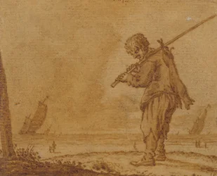 Jäniksen metsästyksen jälkeen rannalla, 1623 (kynä ja muste paperille)