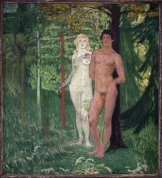 Aatami ja Eeva. Jan Preislerin (1872-1918) maalaus Öljy kankaalle