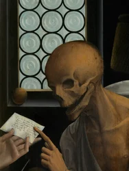 Detalhe da Morte e do Avarento, c.1515-21 (óleo sobre painel) finlandês