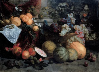 Asetelma hedelmillä ja vihanneksilla, 1600-luvun ensimmäinen kolmannes.