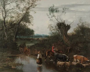 Talonpojat ylittävät puroa, noin 1670 (öljy kankaalle).