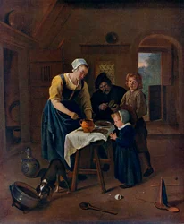 Talonpoikaisperhe aterialla, ruokarukous ennen ateriaa, noin 1665, 1912.