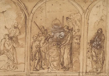 Suunnitelma triptyykkiin, jossa on kahden pyhän palvonta, 1600-luvun alku.