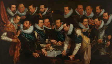 Amsterdamin XI. piirin upseerit ja muut kansalaisvartijat kapteeni Geurt Dircksz van Beuningenin ja luutnantti Pieter Martensz Hoeffijserin alaisina