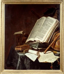 Kirjat ja soittimet Jan Vermeulenin (1638-1674) maalaus 1600-luvun su. 0,78x0,69 m Nantes, musee des Beaux Arts