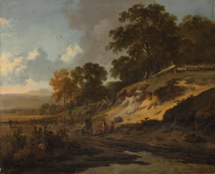 Maisema metsästäjineen, noin 1660-80 (öljy kankaalle).