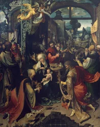 Jeesuksen syntymä, Jan de Beerin (noin 1475-1528) triptyykin keskipaneeli, öljy kankaalle