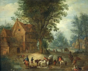 Village Scene, n. 1640-60 (öljy kuparille)