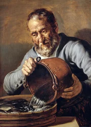 Vesi ja vanhuus: Kalakauppias ämpärillä ja kalasäiliöllä, 1623-5
