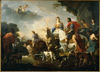 Aeneas ja kuningatar Dido metsästämässä (maalaus kankaalle)