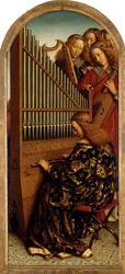 Gentin alttaritaulu. Mystisen karitsan palvonta: musisoivat enkelit, 1432.