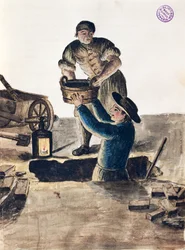 Julkisen viemärin puhdistus, kuvitus Kuvitetusta venetsialaisten pukukirjasta, Jan Grevenbroeck (1731-1807), akvarelli, Italia