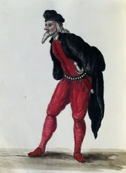 Pantaloon, Venetsian kauppias, kuvitus lähes kaikenikäisten venetsialaisten puvuista, ahkerasti kerätty ja maalattu 1700-luvulla, Giovanni di Grevembroch (1731-1807)