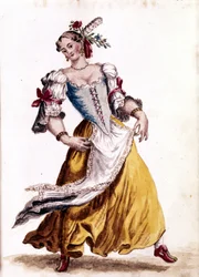 Venetsialaista tanssia. Akvarellipiirustus ja muste Jan van Grevenbroekin (tai Giovanni Grevenbroichin (Grevenbroich) (1731-1807) käsikirjoituksesta "Venitsialaisten tulli")