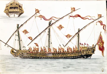 Venetsialainen galesus. Akvarellipiirros ja muste Jan van Grevenbroeckin (tai Giovanni Grevembrochin (Grevenbroch) (1731-1807) käsikirjoituksesta "Venitsialaisten tulli")