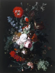 Kukkien ja hedelmien asetelma, n. 1715