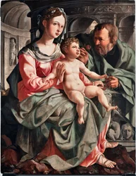 Pyhä perhe Jan Van Scorelin (1495-1562) maalaus 1522 Koko 130x100 cm Genes, Musei di Strada Nuova (ex Palazzo Bianco) Italia