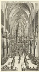 Lijkdienst voor Filips IV te Brussel, 1665 Palava kappeli ja Philippe IIIe roy des Espaignesin hautajaiskulkue, joka on tehty Ste. Gudule s:n järjestyksessä. ylimääräinen. Castel Rodrigon markiisi 4. ja 5. marraskuuta 1665 (otsikko esineessä)