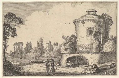 Maisema pyöreän tornin kanssa, n. 1616.
