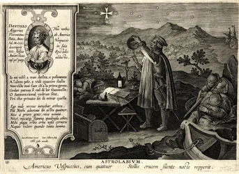 Astrolabio. Americus Vespuccius cum quattuor Stellis..., noin 1600 (kuparikaiverrus).