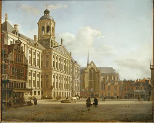 Dam-katu ja Amsterdamin uusi kaupungintalo, Alankomaat ...