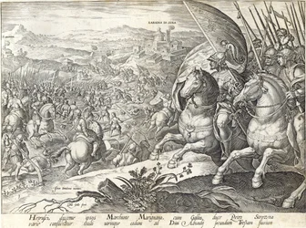 Labadia si Senan ja St. Abondan taistelu, levy 3 "The History of the Medici" -teoksesta, kaiverrus Philip Galle (1537-1612), n. 1583