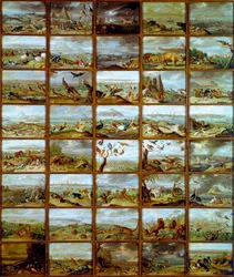 Eläimet Taulukko, joka näyttää eri eläinlajeja vastaavat osat. Jan Van Kesselin (1626-1679) maalaus 1600-luvun Madridissa, Prado-museo