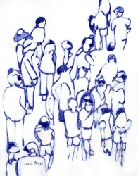 Crowd in Blue, n. 2024 (sekatekniikka paperille).