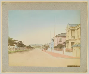 The Bund, Kobe, Japani (käsinvärinen mustavalkokuva)