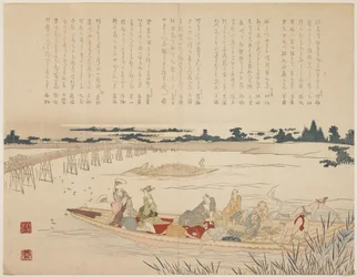 Firefly Viewing Party, n. 1818-29 (värillinen puupainatus, karazuri joen osassa)