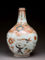 Iso pullomaljakko, koristeltu Hollannissa imarityyliin, Ko-Imari, 1600-luvun loppu (keramiikka emalilla)