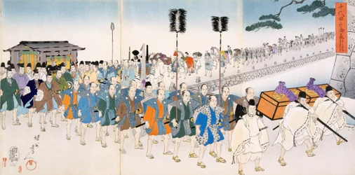 Samurai Warriors on the March (värillinen puupalikkaprintti)