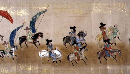 Kuudes Korean Japanin-suurlähetystö Meireki 1:ssä Tokugawa Ietsunan jälkeläisten aikaan vuonna 1651, mahdollisesti Kano Masunobu (1625-1694) (käärömaalaus) (yksityiskohta)