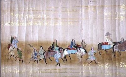 Kuudes Korean Japanin-suurlähetystö Meireki 1:ssä Tokugawa Ietsunan jälkeläisyyden aikaan vuonna 1651, mahdollisesti Kano Masunobu (1625-94) (rullamaalaus) (yksityiskohta) (katso myös 120832)