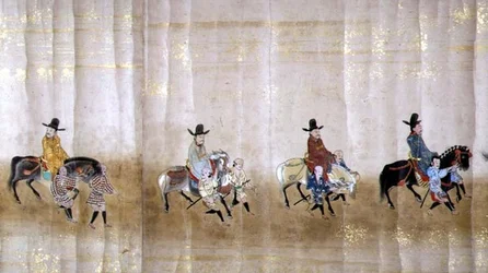 Kuudes Korean Japanin-suurlähetystö Meireki 1:ssä Tokugawa Ietsunan jälkeläisten aikaan vuonna 1651, mahdollisesti Kano Masunobu (1625-1694) (käärömaalaus) (yksityiskohta)