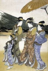 Kolme naista ja lasta, japanilainen printti