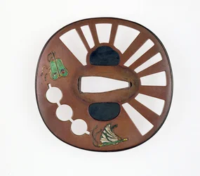 Tsuba koristeltu tuulettimilla (kupari emalilla)