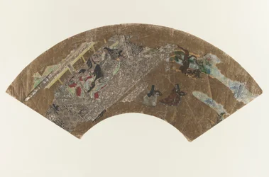 Nimetön - Viuhkamainen maalaus naisista, jotka istuvat paviljongissa leikkimässä, 1603-1868