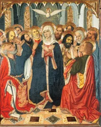 Helluntaitaulu. Portugalin konstaapelin alttaritaulusta (1464-1465). 1400-luku