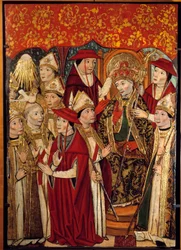 Saint Fabienin valinta papauteen (236-250). Jaime Huguetin (1415-1492) maalaus
