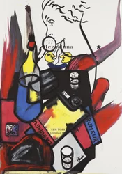 Long Distance Phone Call, 2015 (sekatekniikka akvarellipaperille paneelille kiinnitettynä ja resepti kääntöpuolella).