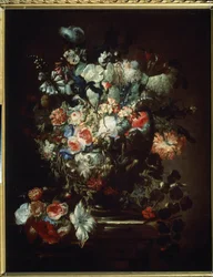 ""Flors"" (Flors). Natura morta. Pintura de Jean Baptiste (Jean-Baptiste) Monnoyer (1636-1699). Oli sobre llenç. Art francès, estil barroc. Museu de Belles Arts Pushkin, finlandès de Moscou