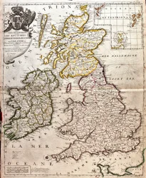 Englannin, Skotlannin ja Irlannin (Iso-Britannia) kuningaskuntien kartta (kaiverrus