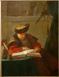 Un chimiste dans son laboratoire, dit aussi un philosophe occupee de sa lecture - kemisti laboratoriossaan ...