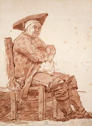 Muotokuva istuvasta miehestä, joka tunnetaan nimellä Postiglione, Jean Honore Fragonard (1732-1806), sangviinipiirustus