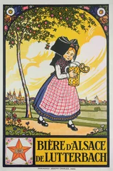 Julistemainos olutta Lutterbachista, Alsacesta (väri litho)
