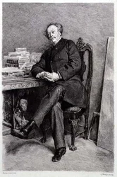 Alexandre Dumas fils (1824-95), ranskalainen kirjailija ja näytelmäkirjailija, kaiverrus A Mongin (kaiverrus)